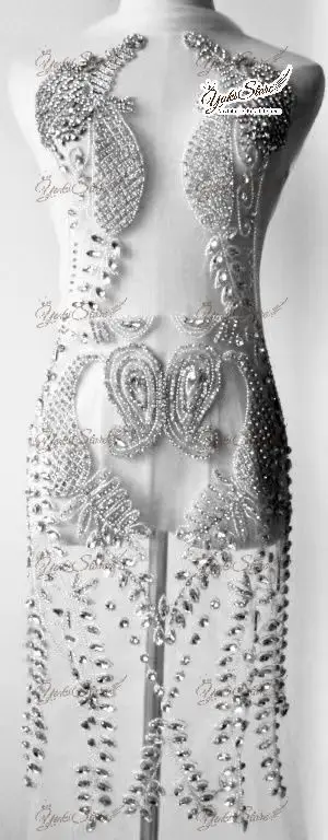 

Sexy Prom Dress Decoration Clear Crystal Rhinestone Stones Bodice Applique For Women Handmade Evening Dress JY042