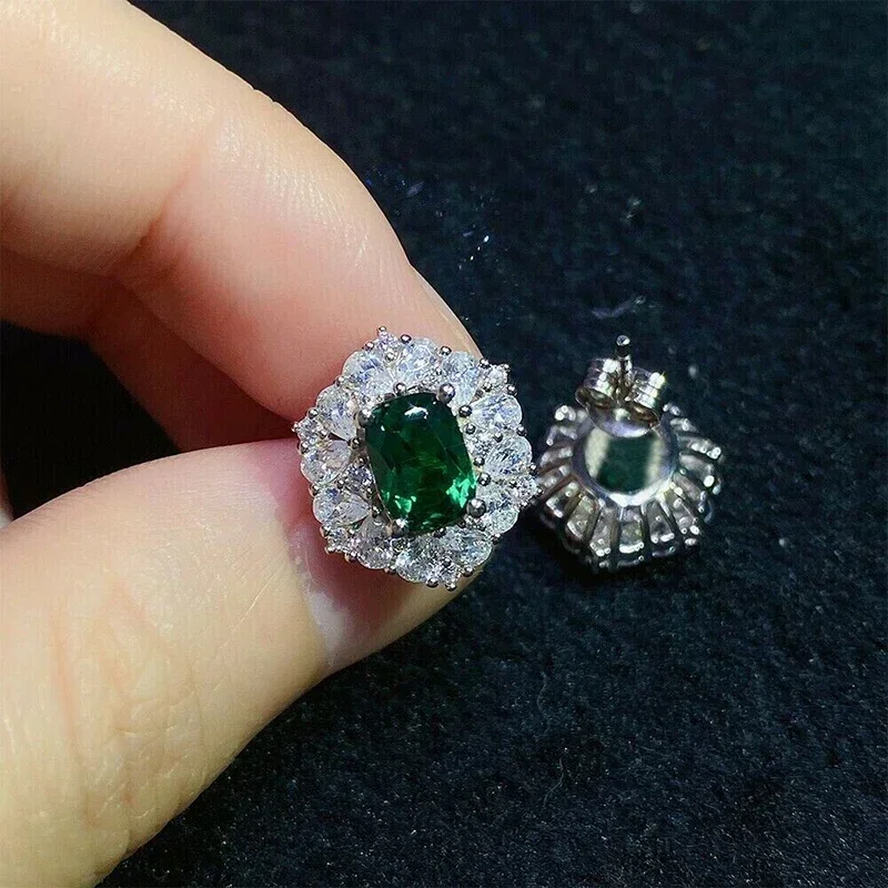 2026 Geometric Green CZ Sparkling Cubic Zirconia Earrings, Suitable for Women\'s Wedding Parties, Elegant  Jewelry