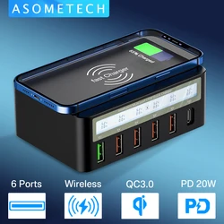 6 Port Quick Charge USB Charger Wireless Charger Fast Charger Adapter USB C PD Phone Charger For iPhone 13 12 11 Samsung Huawei