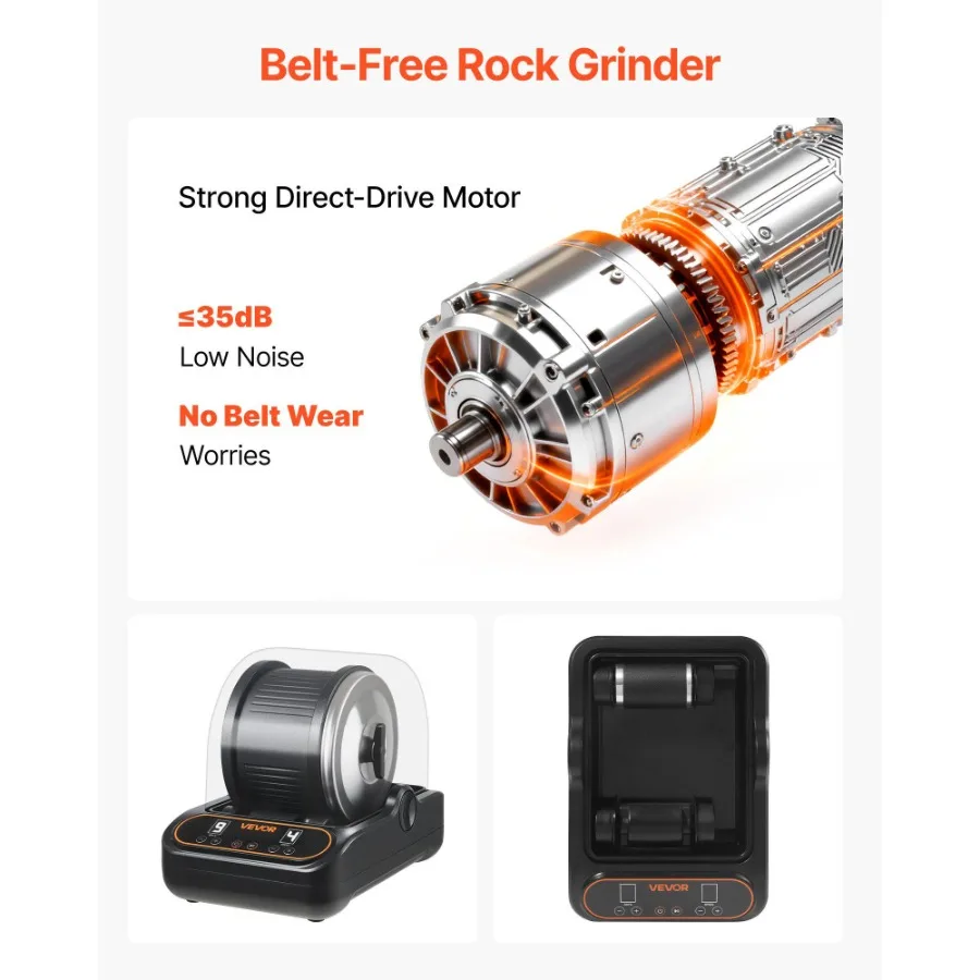 Rock Tumbler 3 lb Polishing Machine with PC Sound Reduction Cover and TPU Drum 4-Speed Adjustment 19 Day Timer Direct Drive Mot