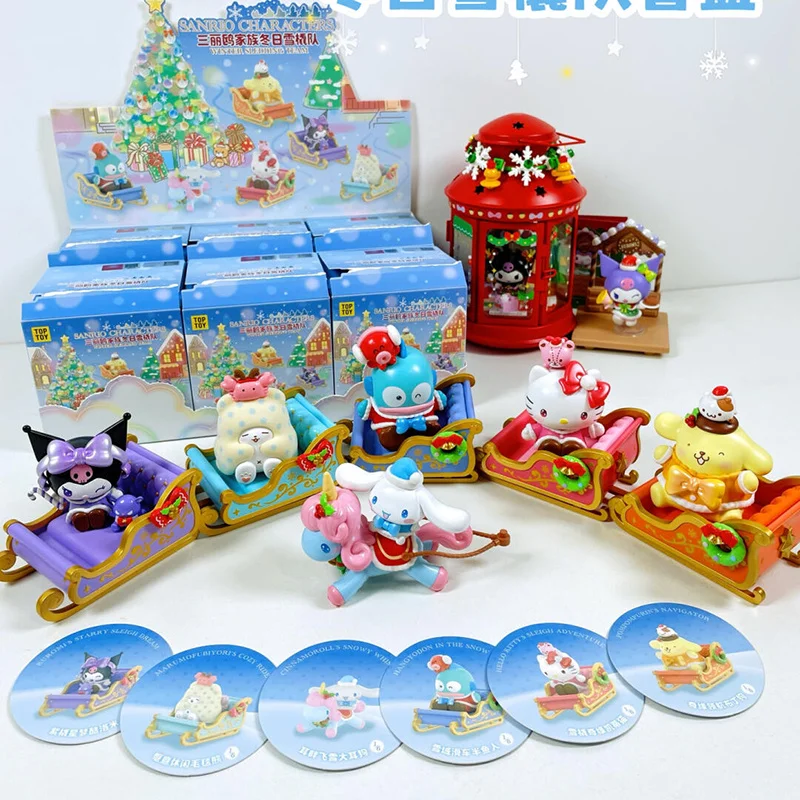 Sanrio Winter Sledding Team Blind Box Kuromi Hellokitty Cinnamoroll Pom Pom Purin Hangyodon Kids Christmas Gifts