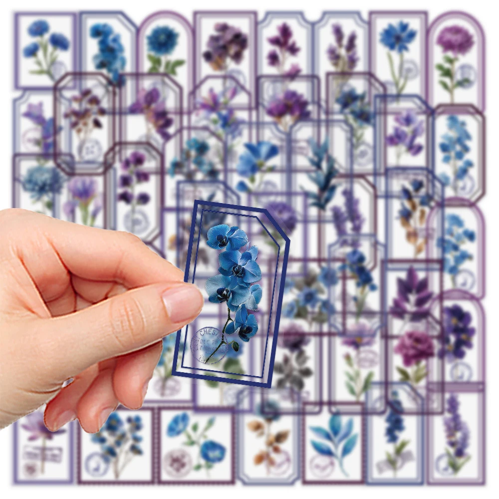 10/30/50pcs Cartoon Purple Flower Stamp Stickers Aesthetic DIY Notebook Phone Guitar Diary Cute Waterproof Graffiti Sticker Pack
