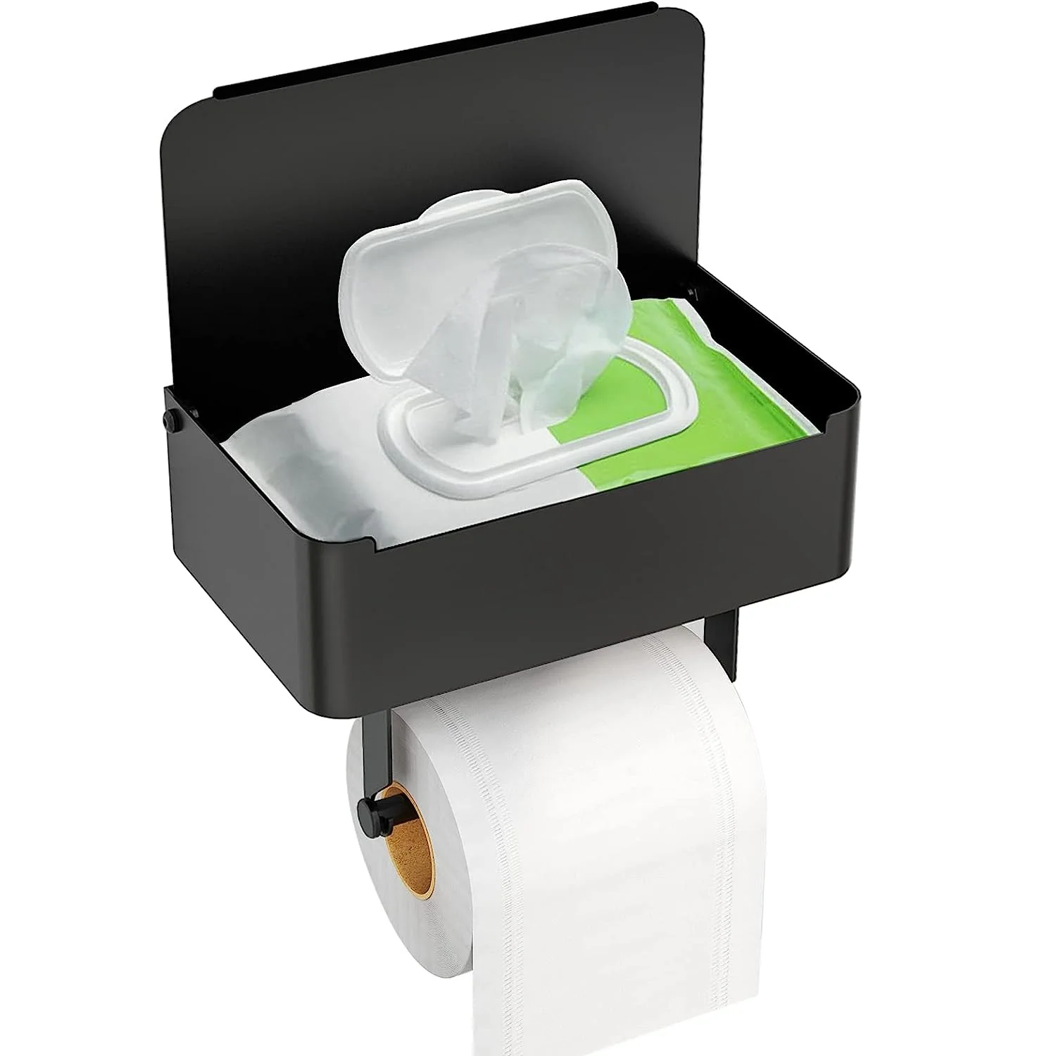 Black Stainless Steel Toilet Paper Holder, Self Adhesive No Drill Wall Mount, Bathroom Tissue Roll Holder, Easy Install