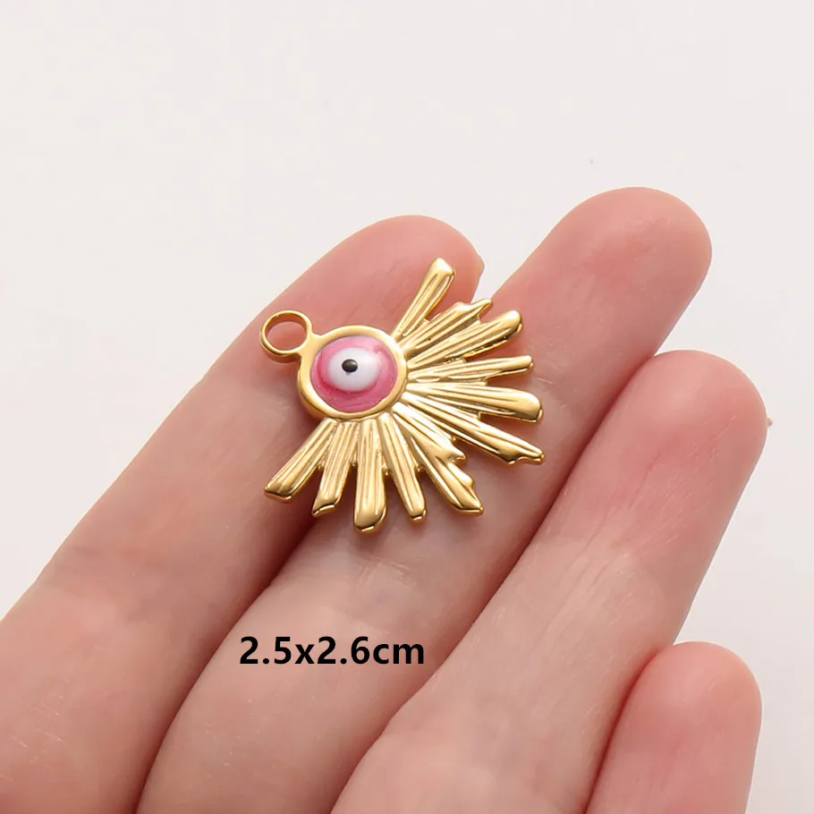 2 Stück Rosa Hot Pink Emaille Vintage Sonne Mond Stern Anhänger Edelstahl Charms für Schmuckherstellung DIY Schlüsselanhänger Charm – Detail 12