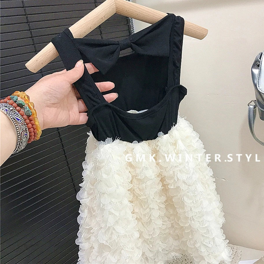 

Girl Skirt 2025 Summer New Children's Clothing Korean Style Girl Baby Clash Color Splicing Bow Dress Casual Simple Daily