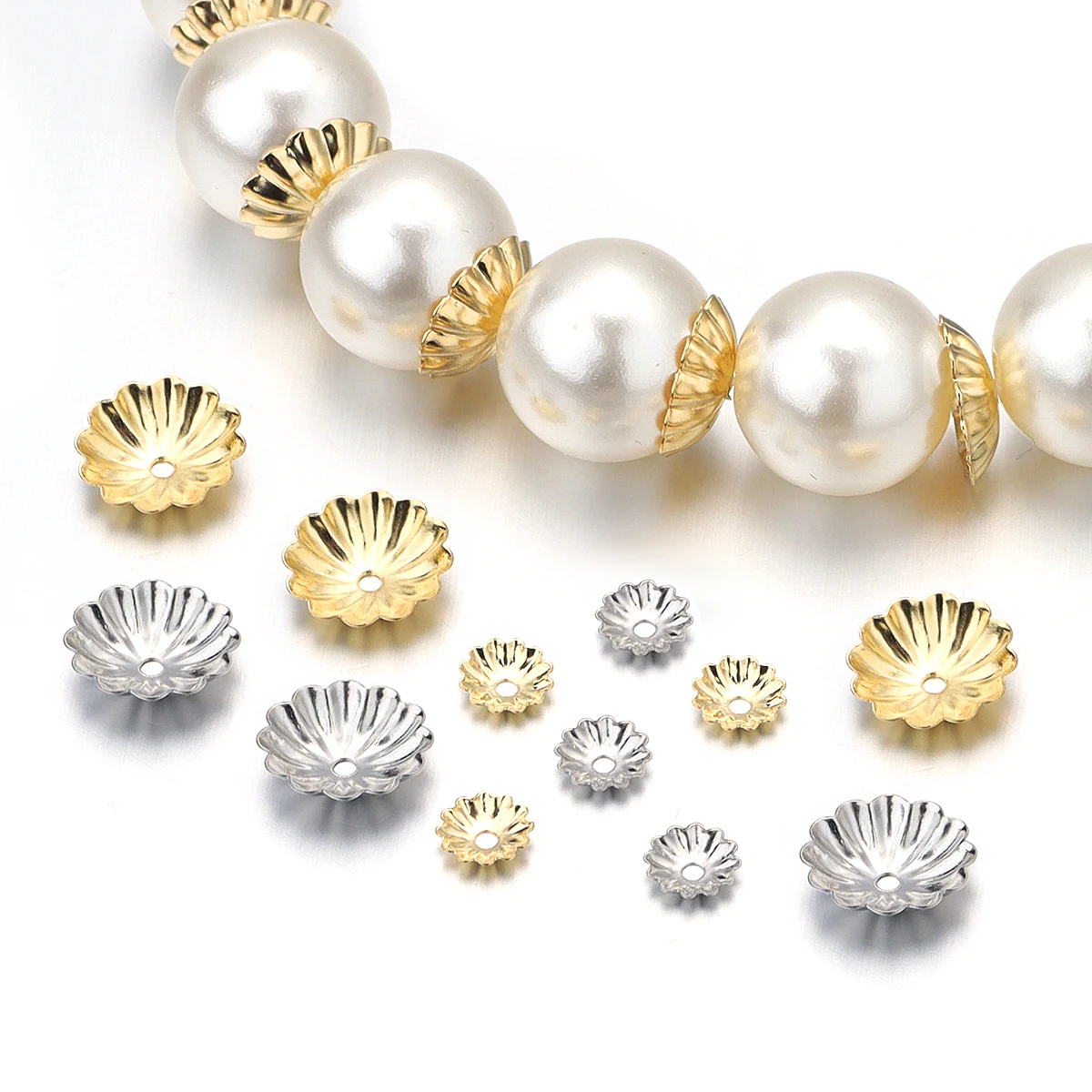 30/50/100 قطعة الفولاذ المقاوم للصدأ زهرة حبة نهاية قبعات لصنع المجوهرات التطريز خرزة مباعدة قبعات DIY بها بنفسك اكسسوارات