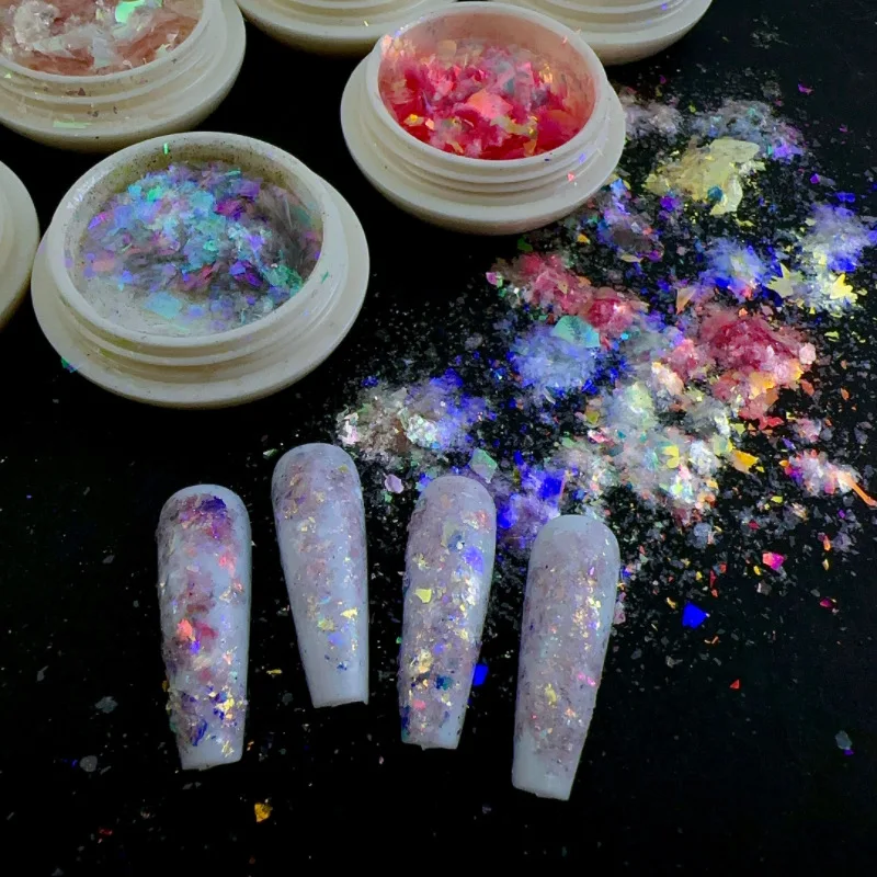 1box Shiny Mermaid Opal Powder Nail Glitter Aurora Chameleon Yuki Rainbox Nail Sequins Powder Unicorn Mirror Aurora Opal Powder