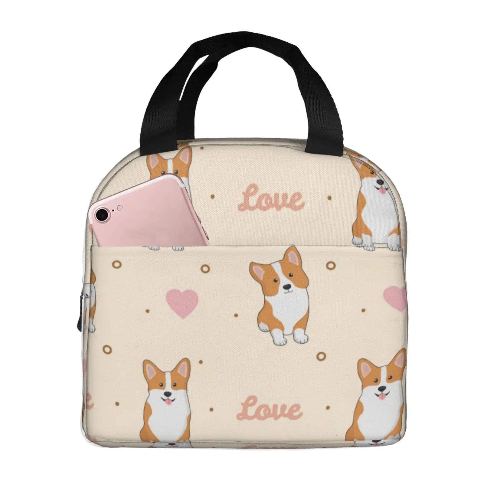 Cute Cartoon Corgi Dog Print Lunch Box Waterproof Thermal Cooler Food Insulated Lunch Bag Kids for Kids Portable Picnic Tote Bag