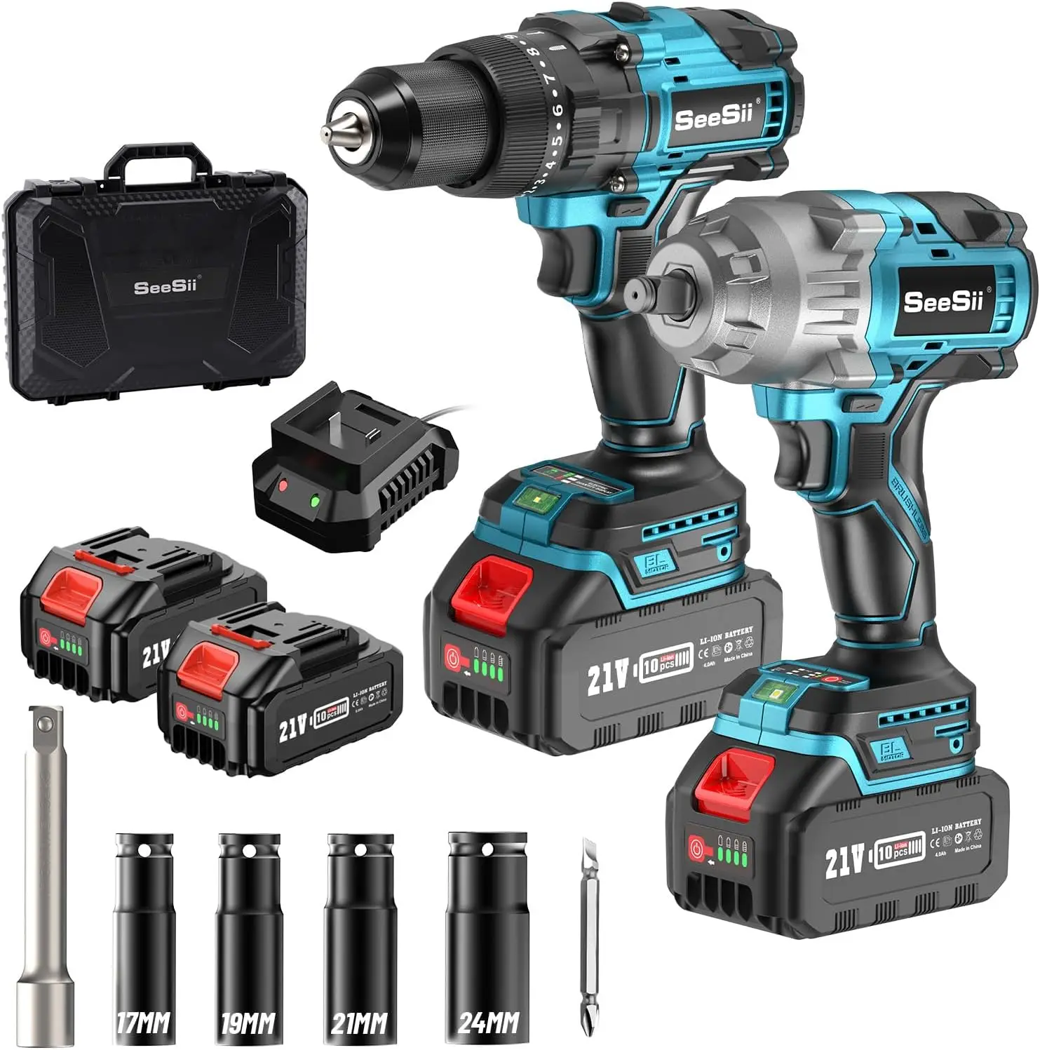 

Cordless Impact Wrench and Drill Combo Kit, 21V 800N.m Max Torque 1/2" Impact Gun with 2x 4.0Ah Batteries, 1/2" 120N.m Brushless