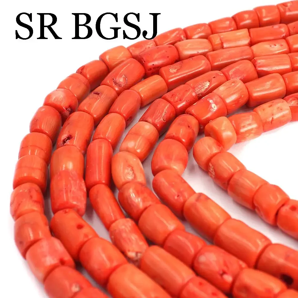 

10-12mm Wholesale Real Freeform Column Orange Jewelry Making Gems Coral Beads 15inch