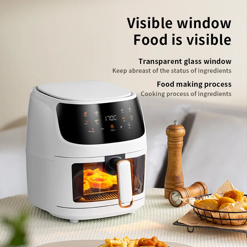 Glass Air Fryer Large Capacity Chicken Fryer Oven with Viewing Window 8 Preset Cooking Functions Touch Screen Air Fryer