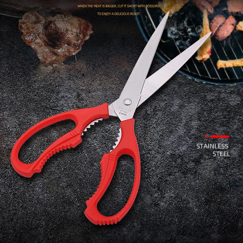 Dobeli Stainless Steel Sharp Blade Korean Barbecue Clips PP Handle Multi Functional Kitchen Scissors Hand Tools With Beer Opener