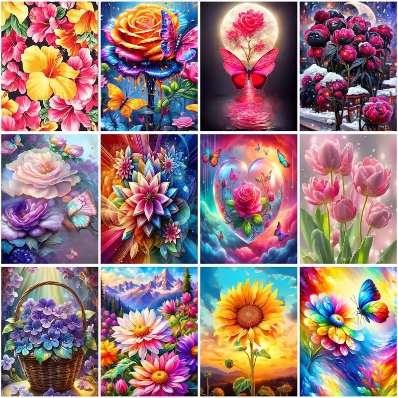CHENISTORY Diamond Painting 5d Colorful Flower Full Square Drill Diamond Embroidery Cross Stitch Handicraft Wall Art Decoration