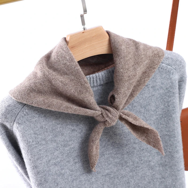 

Женский вязаный треугольный шарф из 100% шерсти, мягкий, удобный, элегантный, теплый, с перекрестным воротником, мини-модный, с искусственным воротником, шерстяные накидки