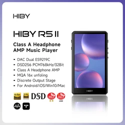 HiBy HiFi 오디오 음악 플레이어, MP3, USB, DAC 헤드폰, AMP, 블루투스, 와이파이, MQA16x, DSD256, ES9219C, 768kHz, 32 비트, 4500mAh, R5 II, R5 2 세대