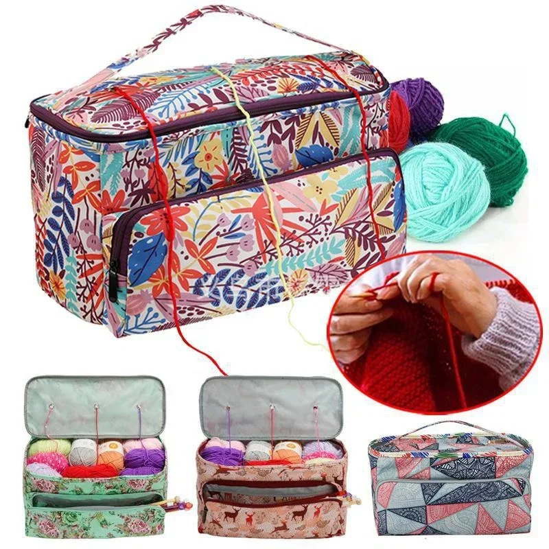 Square Large Capacity Knitting Crochet  Needles Yarn Tote Organizer DIY Craft Woolen Storage Basket Sewing Tool Accessories Bag