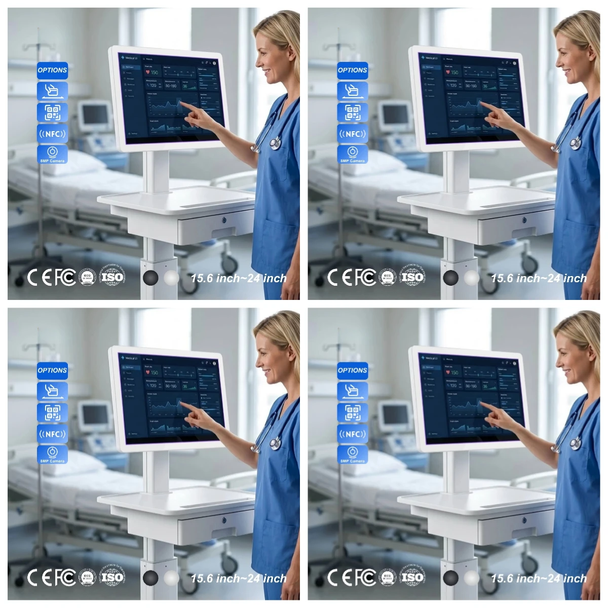 

15.6" 21.5" 24" Inch Medical Touch Screen with White Seamless Bezel for Hospital Nursing Cart and EHR System