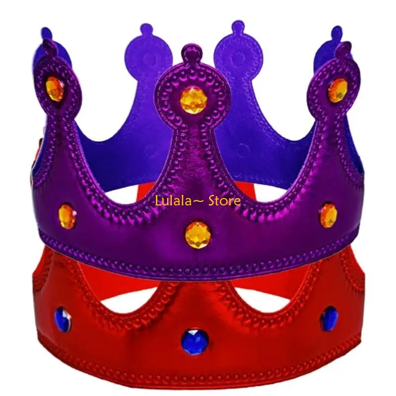 Y4QA King Crowns Kids Birthday Party Hat for MardiGras Halloween Christmas Headwear