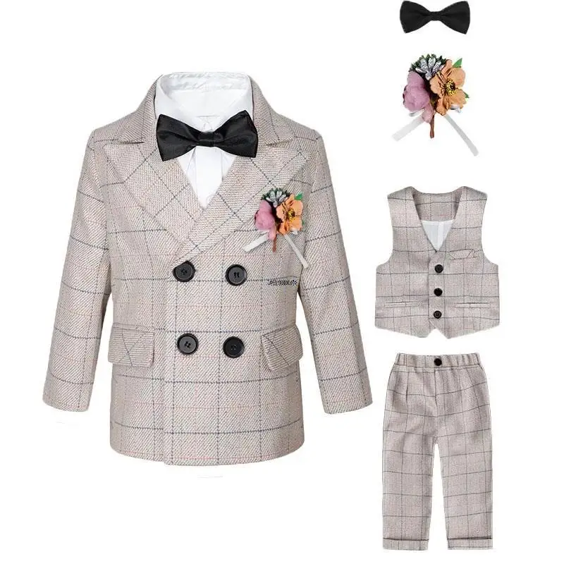 Children Wedding Performance Party Dance Dress Costume Newborn Baby Boys 1 Year Birthday Suit Kids Formal Plaid Photograph Suit