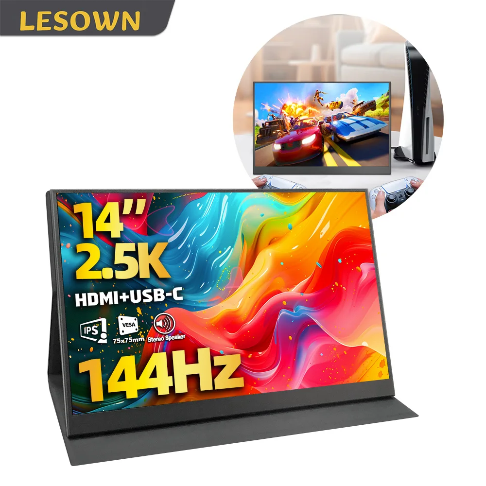 

LESOWN 14-дюймовый портативный игровой монитор 2560x1600 IPS ЖК-дисплей с вторичным боковым дисплеем для ноутбука, расширенный экран для ПК, ноутбука Plug & Play