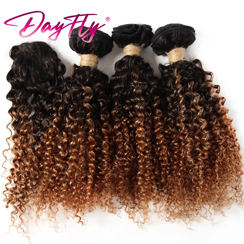 Short Ombre Human Hair Bundles with Closure Brazilian Jerry Curly Bundles with Closure 8 10 12inch Short Natural Human Hair