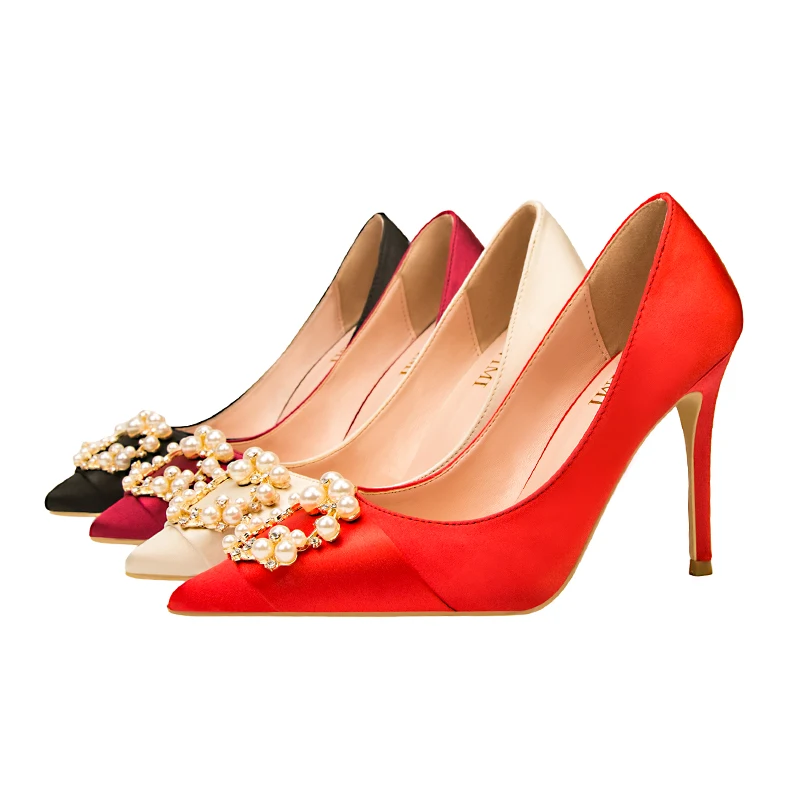 2023 Spring Luxury Women Glitter Rhinestone Thin High Heels Pumps Spell color Crystal Cinderella Wedding Shoes Plus Size