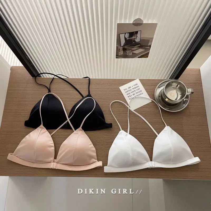 Reggiseno push up con cinturino sottile con fibbia anteriore sexy Reggiseni con coppa a triangolo stile francese per donna Intimo femminile Bralette senza schienale
