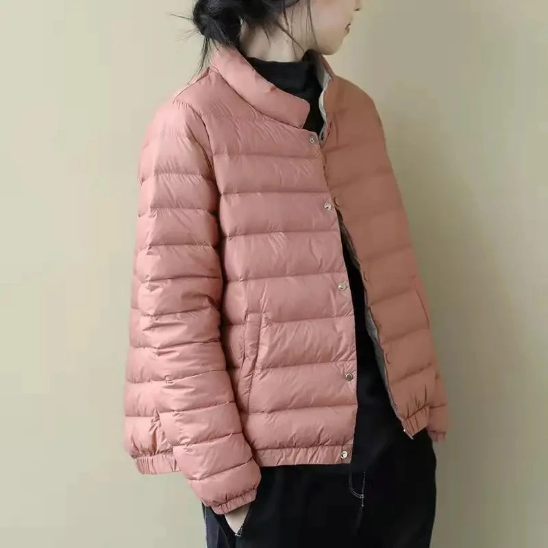 

2023 Autumn Winter Coat Women's Short Down Cotton Jacket Stand Collar Loose Light Thin Parkas Fashion Black Pink Outwear Female