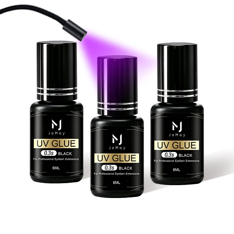 JOMAY 3 Bottles UV Lashes Glue For Eyelashes Extension Supplies Waterproof Lasting 0.3S Quick Dry Adhesive For Professionals