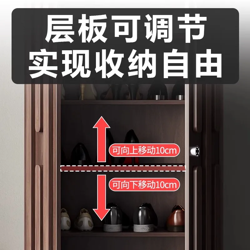 Door solid wood shoe cabinet Chinese walnut large capacity wall integrated storage  with lock password lock corridor