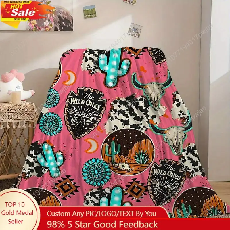 

Cow Head Print Throw Blanket Flannel Blanket, Soft Warm Throw Blanket Nap Blanket For Couch Sofa Office Bed Custom blankets
