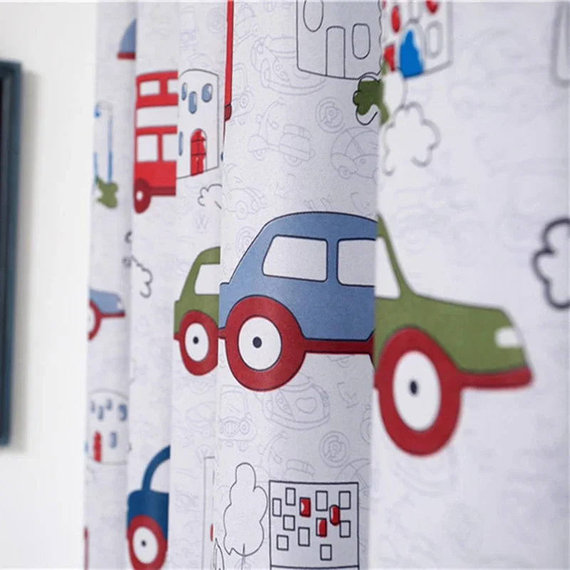 Modern Cartoon Car Semi-Blackout Bedroom Curtain Drapes Window Treatments Sheer Curtains For Children Room Living Room WP146#30