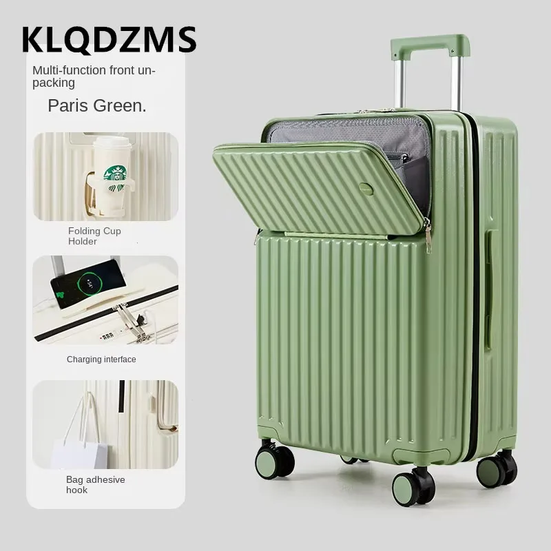 

KLQDZMS ABS+PC Luggage Front Opening Boarding Case USB Charging Multi-Function Trolley Case 20"22"24"26"28Inch Travel Suitcase