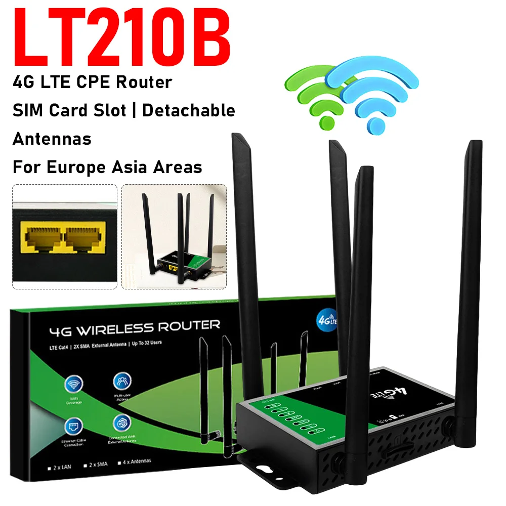 

LT210B CPE Router With SIM Card Slot EU Version 150Mbps Wireless WiFi Router Router Firewall Protection 4 Antennas 4G LTE Modem