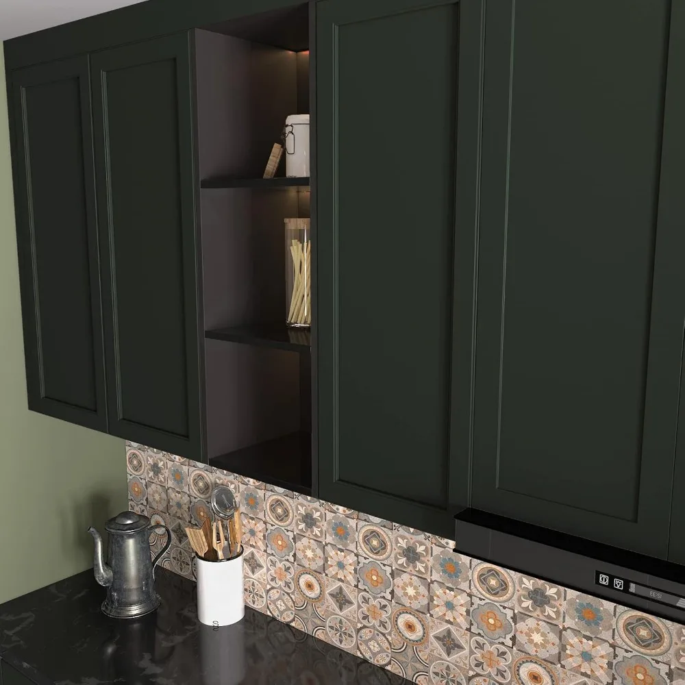 ورق اتصال أخضر غير لامع قابل للإزالة لجدران غرفة النوم - 32 × 354 ورق جدران قابل للتقشير واللصق باللون الأخضر الداكن الصلب