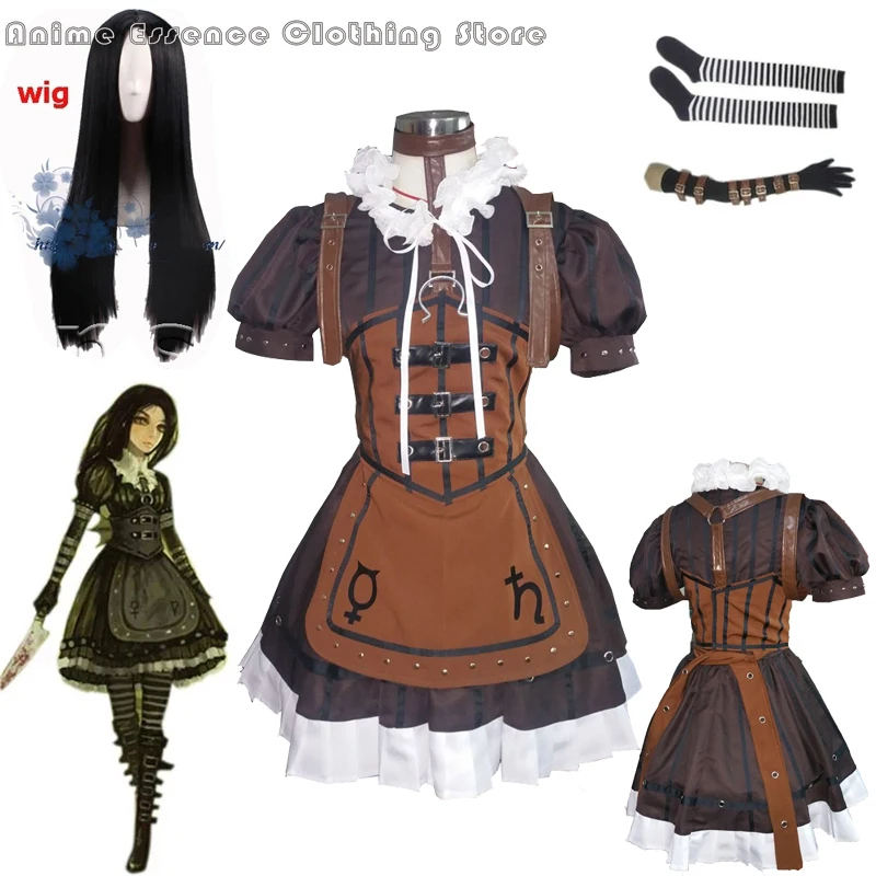 New Alice Madness Returns Cosplay Costume Alice Steam Dress Outfit Halloween Party Costumes for Women Men Suits Dress