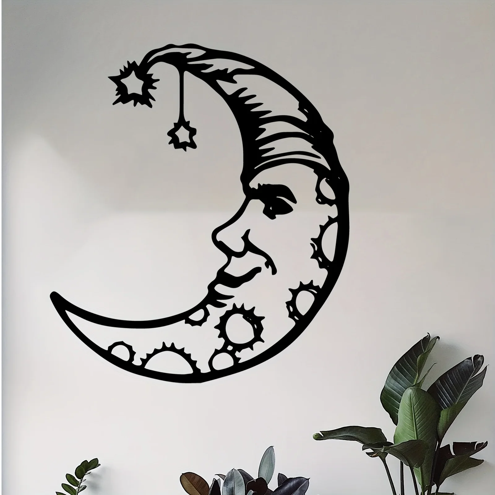Vintage Crescent Moon Stars Aluminum Wall Art 12x8in Waterproof Rustproof Decor for Bedroom Living Room Garden Fence