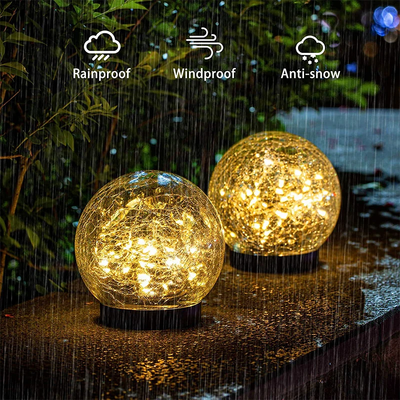 

Solar Garden Lights Cracked Glass Ball Atmosphere Lamps Outdoor Waterproof 35 LEDs Ground Landscape Lamp Yard Decor Globe Lights