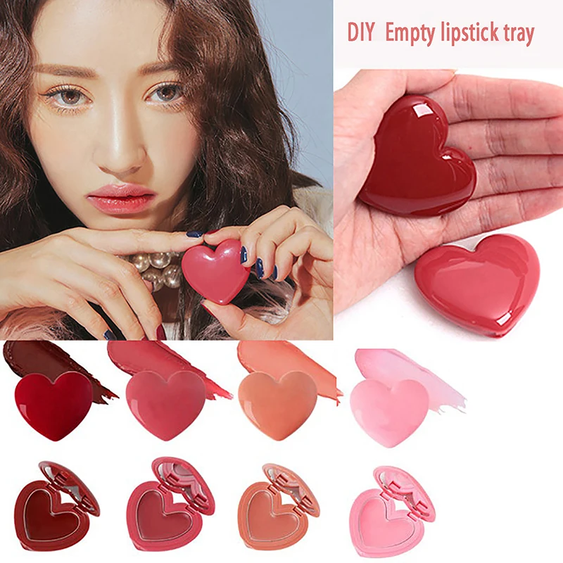 

1Pc Love Heart Shape Empty Eyeshadow Case With Mirror Rouge Lipstick Box Pigment Palette Refillable Foundation Makeup Dispenser