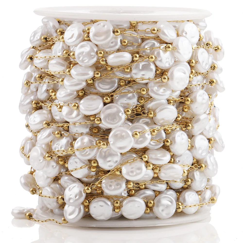 

1 meter 8mm Baroque Pearl Chain Stainless Steel 18K Gold Plated Beaded Chain for DIY Jewelry Necklace Bracelet Making