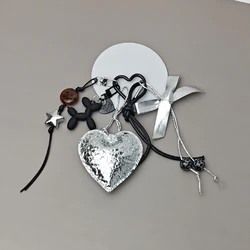 Multielement Y2K Balloon Dog Silvery Heart Bag Pendant For Women Girl's Accessories Fashion Keychain Gift