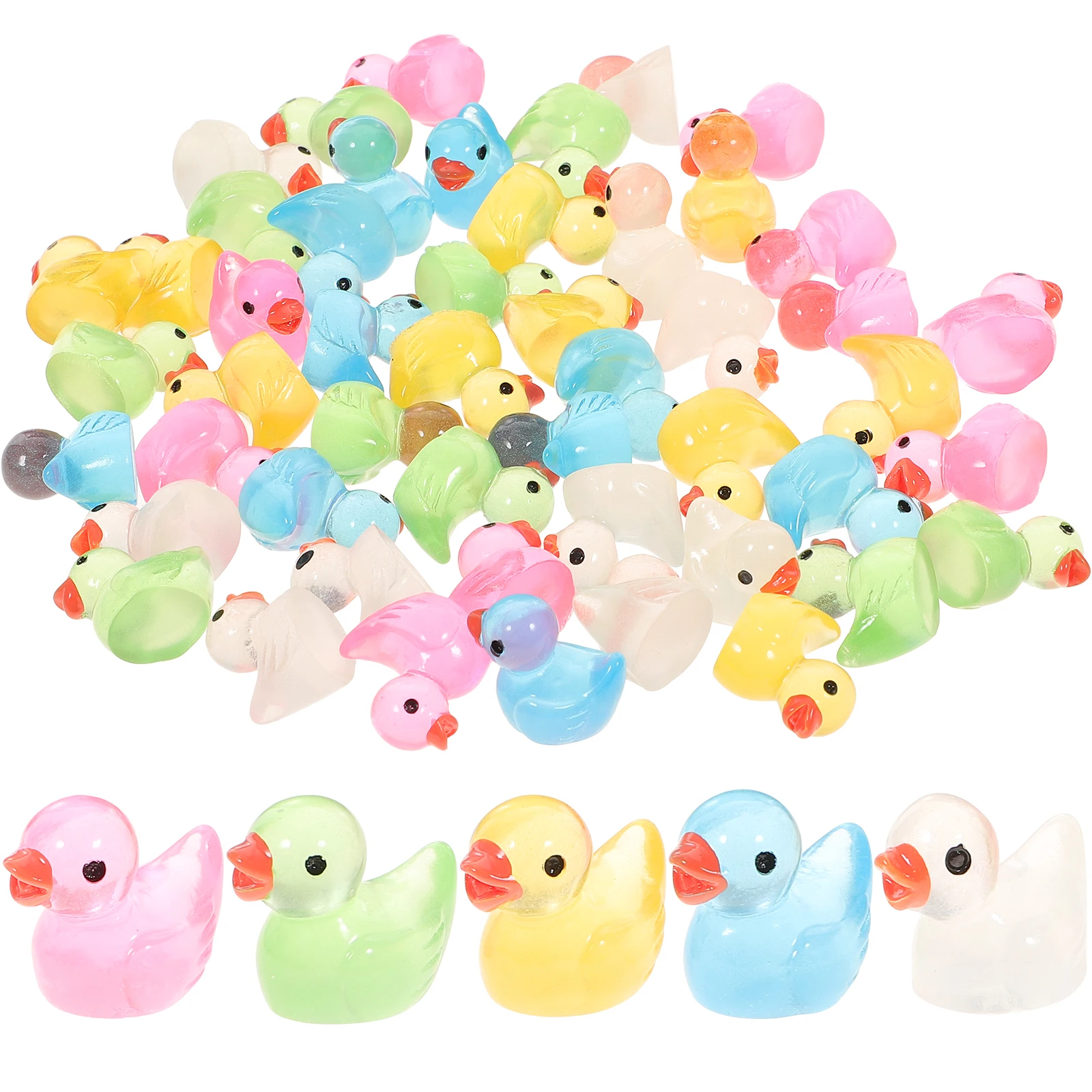 

50pcs Mini Ducks Luminous Night Glow Resin Figurines Multicolor Garden Decor Ornaments Tiny Toys Scene Accessories