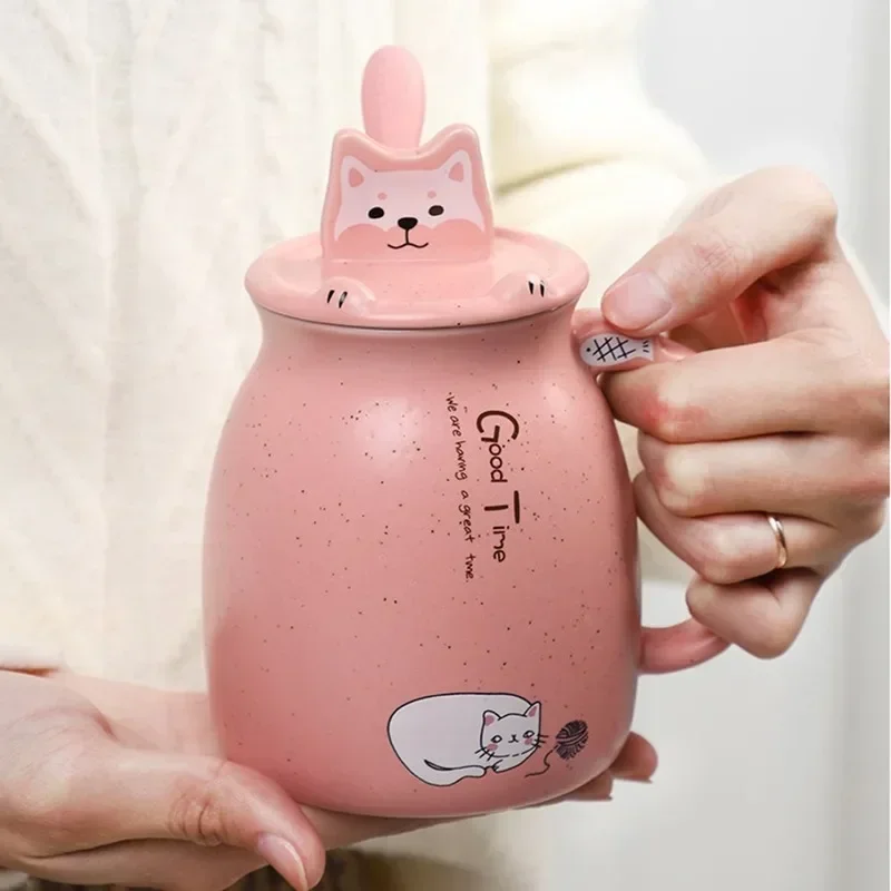 

500ml Cartoon Ceramics Cat Mug with Lid and Spoon Handle Cute Cat Mug Coffee Milk Tea Mugs Breakfast Cup Drinkware Novelty Gifts