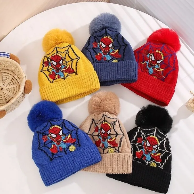 Marvel Movie Spider- Man Creative Cartoon Children's Wool Ear Protection Hat Plus Velvet Winter Outdoor Warm Christmas Gift