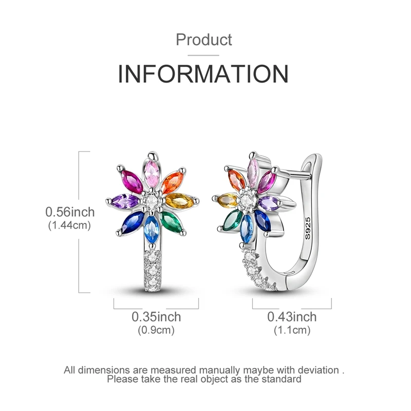 Pendientes con Forma de Flor de Arcoiriis (Plata 925) - Aretes de Aro Frans de Circonio Brillante para Mujer #4