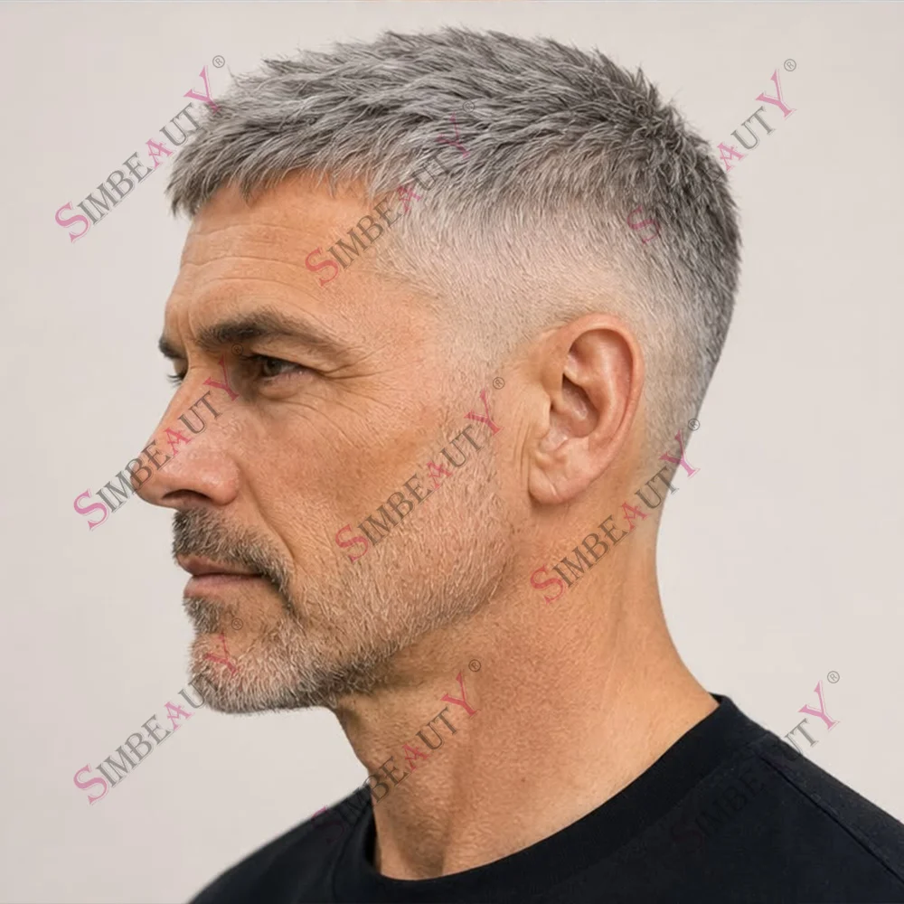 30MM Wavy Men Wigs Cheapest Durable 0.1mm Injection Skin Base Toupee Scallop Natural Hairline Black Brown Grey Human Hair System