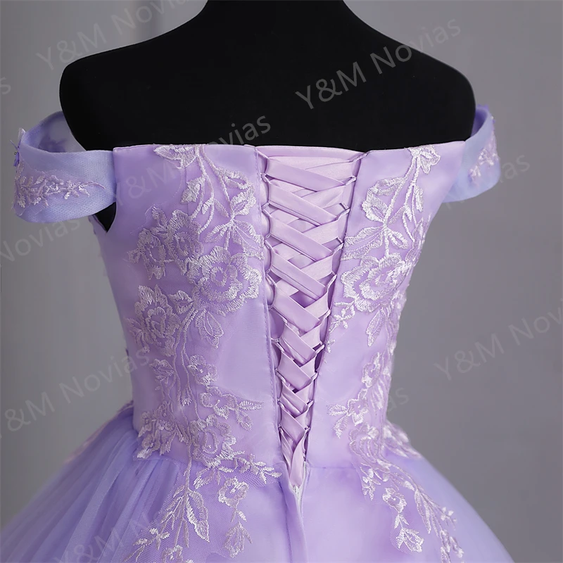 Custom Color Sweet 16 Dress Pink Off Shoulder Plus Size Vestido De Noiva Purple Quinceanera Dress Ball Gown Flower Women Train