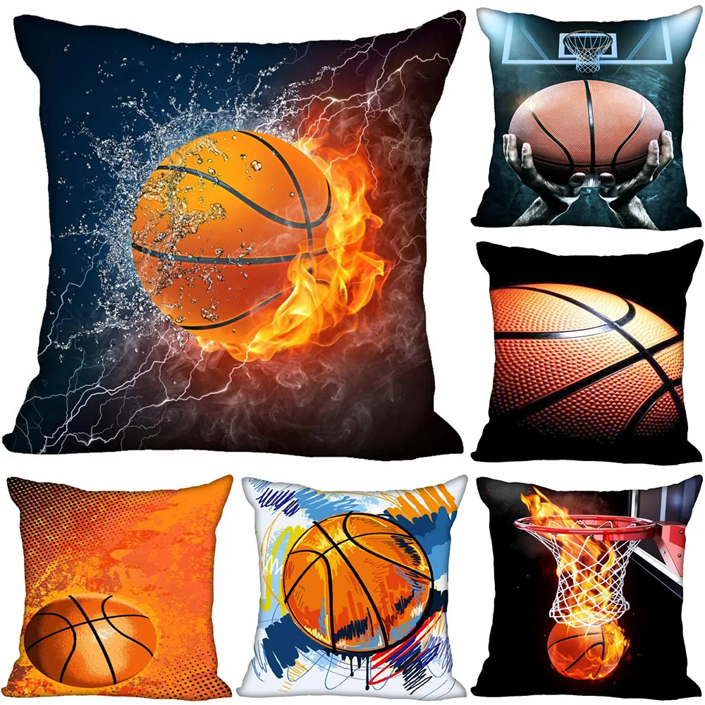 Basketball Printed Pattern Square Polyester Zipper Waist Cushion Pillowcase For Home Living Room Sofa Decorative