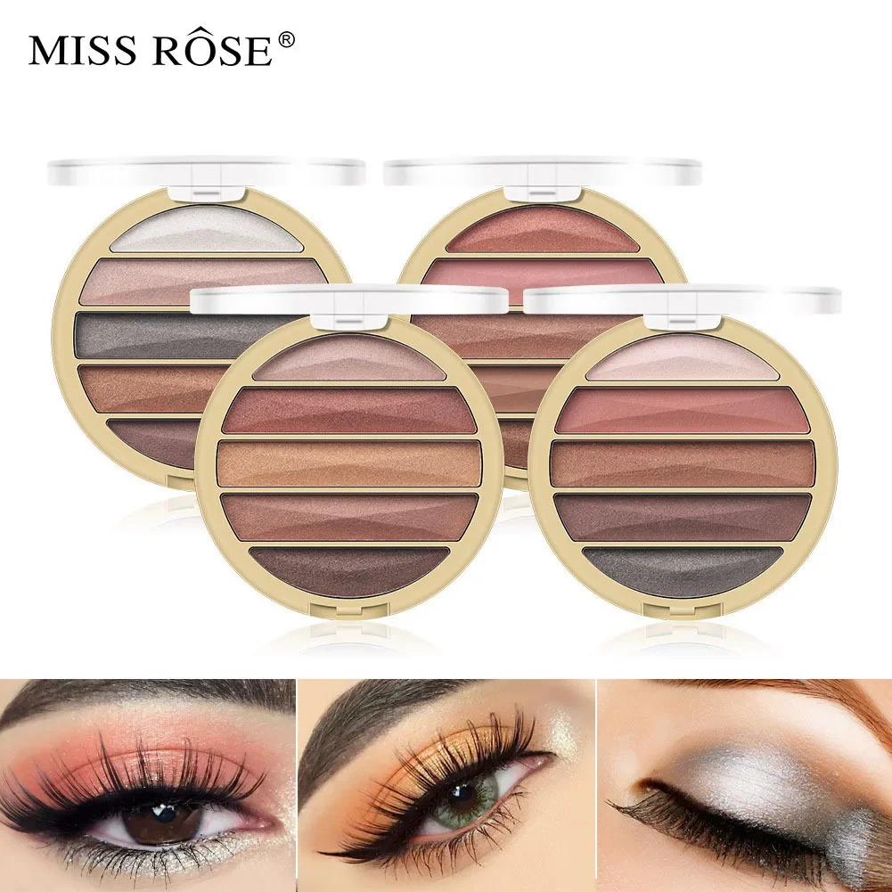 MISS ROSE 5 Color Pearlescent Glitter Shimmer Eyeshadow Palette Matte Shiny Waterproof Silky Brighten Eye Shadow Plate Cosmetics