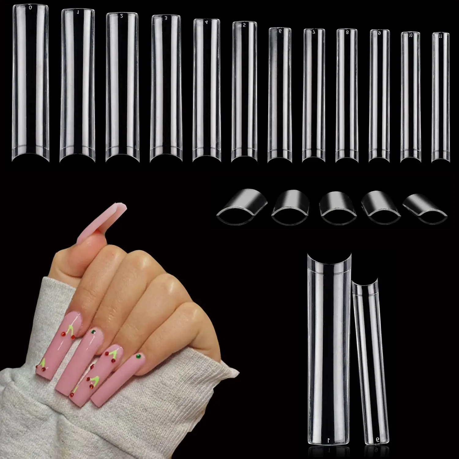 120 szt. Długie przezroczyste paznokcie trumienne porady dla salonów paznokci akrylowych i majsterkowiczów Nail Art półprodukt klej błotny